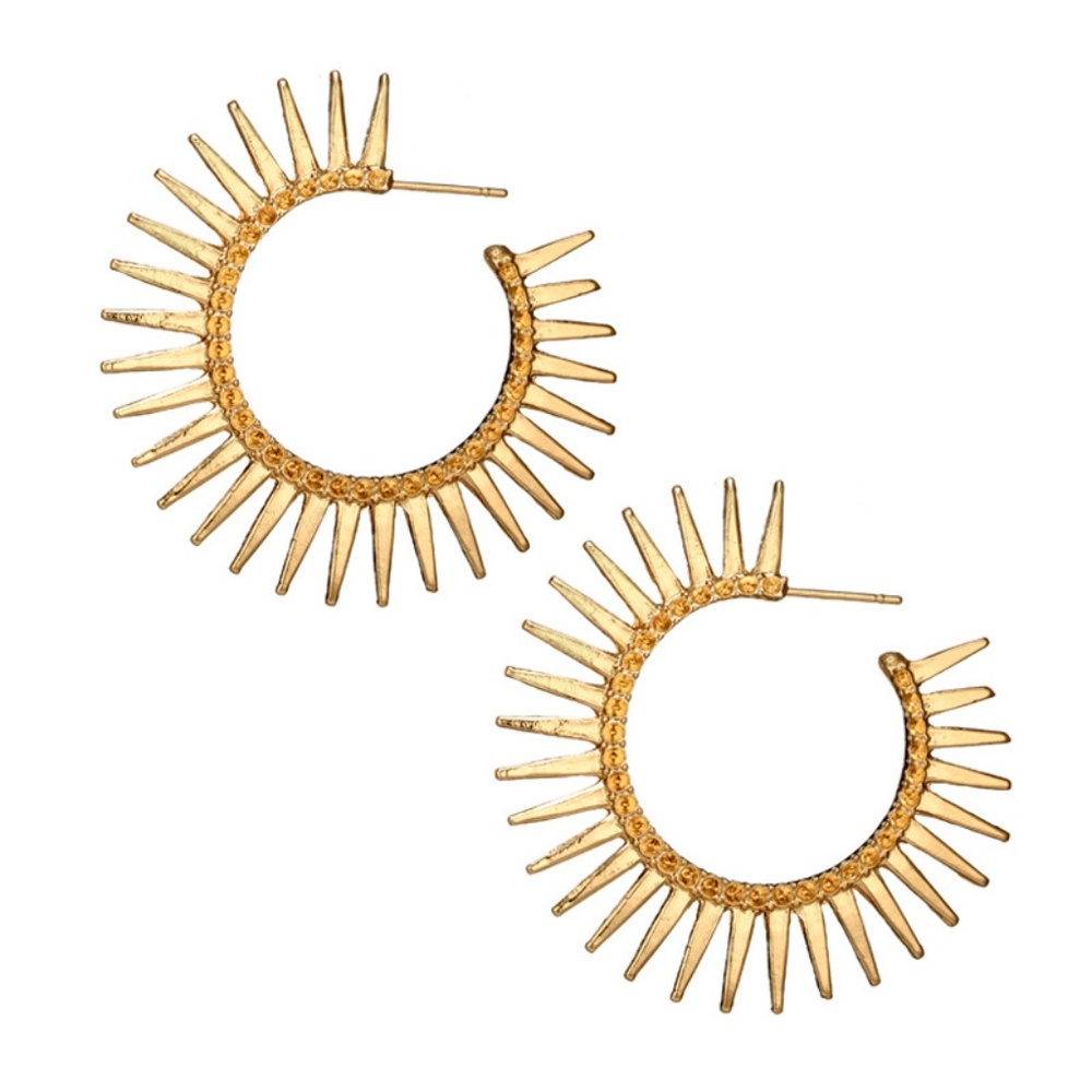 TALIA | Gold Sunburst Spike Hoop Earrings - Picture 3 of 3
